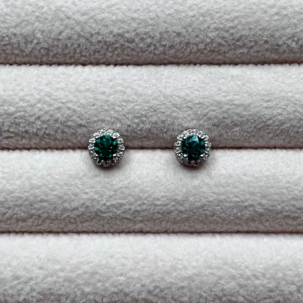 E029 | Genuine Emerald Moissanite Halo Studs